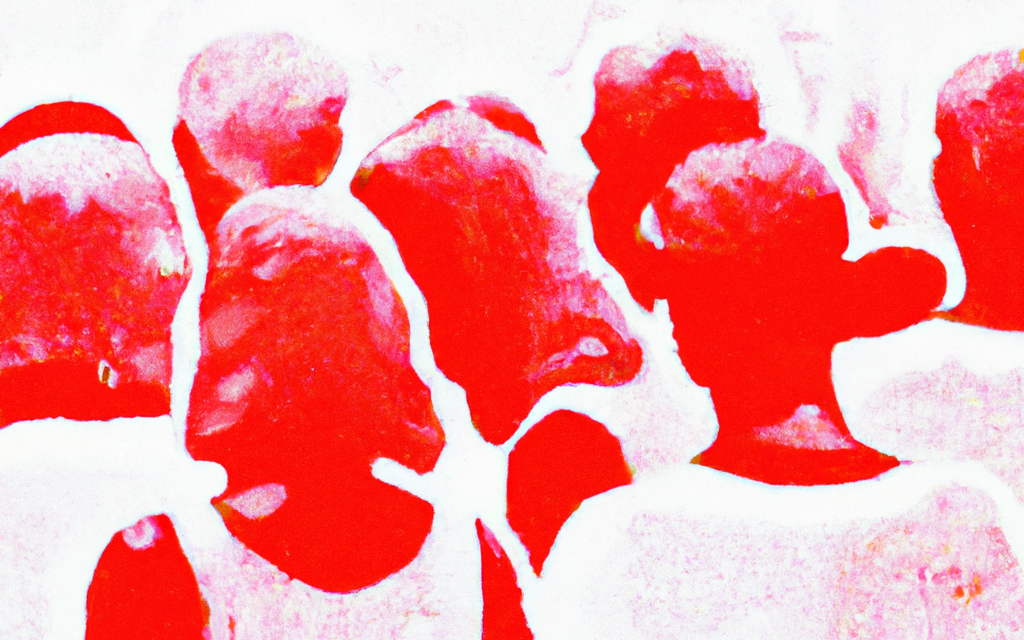 Obraz akwarelowy, tłum osób namalowanych na biało-czerwono; wygenerowany przez AI Dall-e