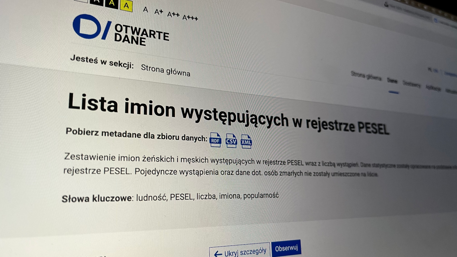 Zdjęcie ilustracyjne: Strona internetowa „Lista imion występujących w rejestrze PESEL”